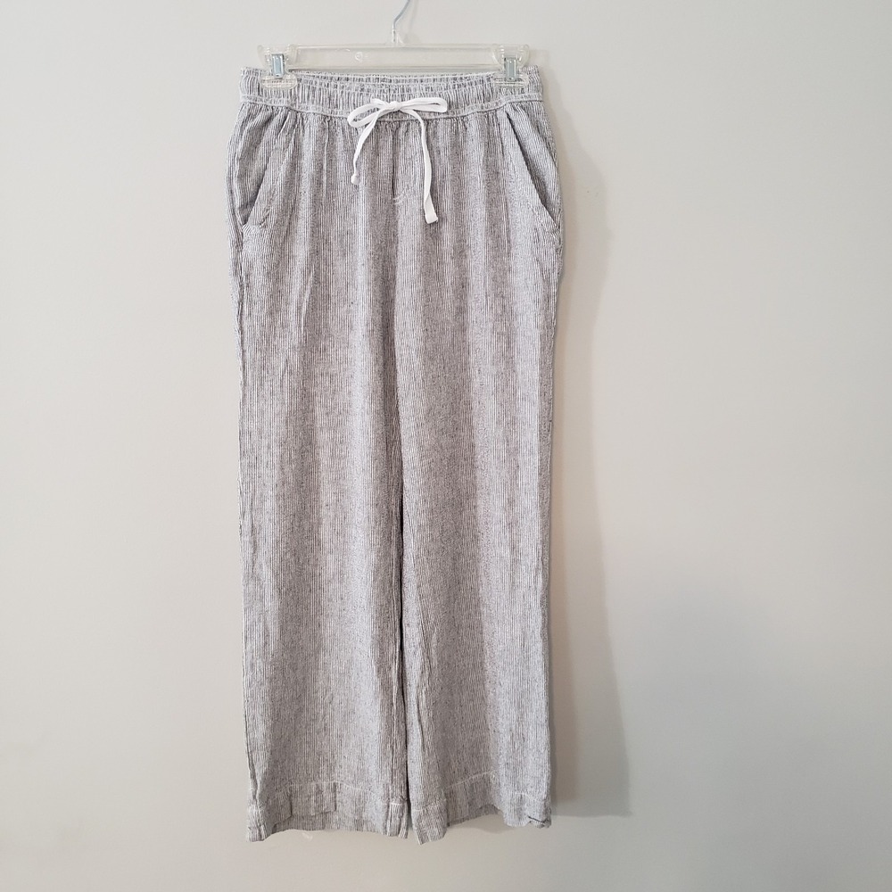 Womens Coastal Linen Blend Pin Stripe Pull On Pants SMALL Nautical Beachy Preppy